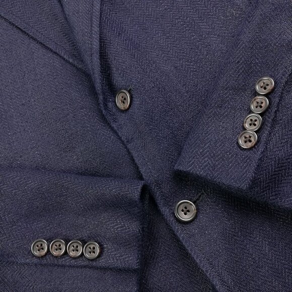 Polo Ralph Lauren Corneliani Blazer Sport Coat Flax Linen Blue Herringbone 44R - Picture 4 of 13